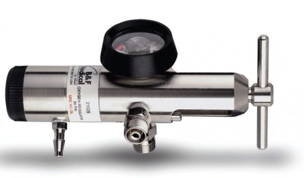 Allied Healthcare Oxygen Regulator, 1/2 - 15 LPM, with 2 High Pressure Outlets, Small Cylinder