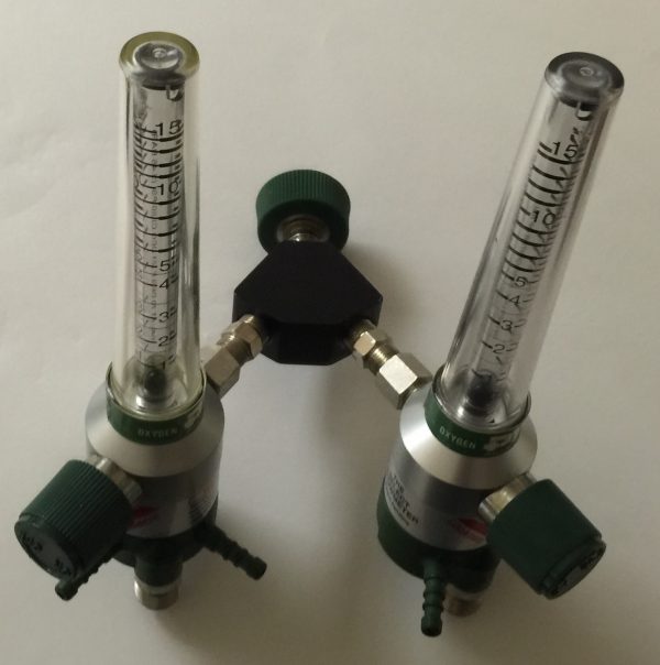 Precision Medical 15 LPM DUAL SELECT Oxygen Flowmeter - DISS Female, Hand Tight Nut