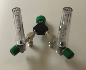 Precision Medical 15 LPM DUAL Oxygen Flowmeter WITH auxiliary valves (PTO)-Ohmeda (OHIO)