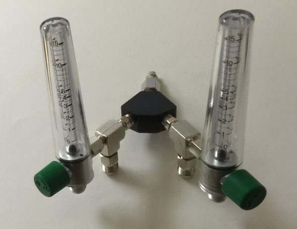 Precision Medical 15 LPM DUAL Oxygen Flowmeter WITH auxiliary valves (PTO)-Puritan