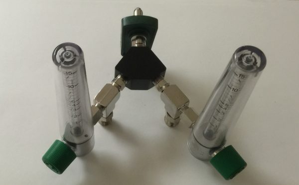 Precision Medical 15 LPM DUAL Oxygen Flowmeter WITH auxiliary valves (PTO)-Chemetron (NCG)
