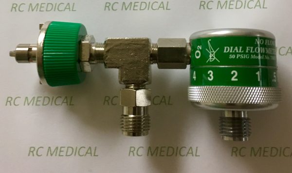 Precision Medical 1/2 - 15 LPM Fixed Flow Oxygen Flowmeter - Ohmeda with 50 PSI Auxiliary Valve