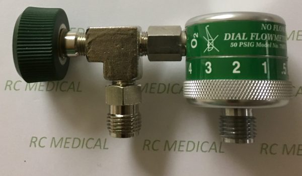 Precision Medical 1/2 - 15 LPM Fixed Flow Oxygen Flowmeter -DISS Female Hand Tight with 50 PSI Auxiliary Valve