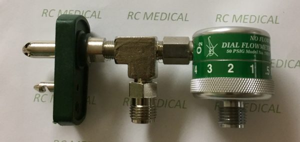 Precision Medical 1/2 - 15 LPM Fixed Flow Oxygen Flowmeter - Chemetron (NCG) with 50 PSI Auxiliary Valve