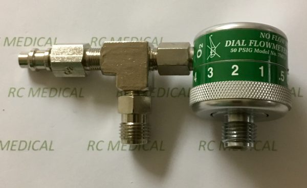 Precision Medical 1/2 - 15 LPM Fixed Flow Oxygen Flowmeter - Puritan Bennett with 50 PSI Auxiliary Valve