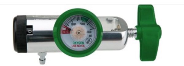 Oxygen Mini Body Click Regulator, 0-15 LPM, for Small Cylinder, CGA870, GREEN