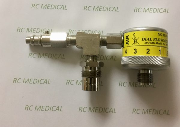Precision Medical 1/2 - 15 LPM Fixed Flow AIR Flowmeter, PURITAN BENNETT, with 50 PSI Auxiliary Valve