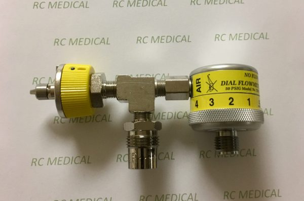 Precision Medical 1/2 - 15 LPM Fixed Flow AIR Flowmeter, OHMEDA, with 50 PSI Auxiliary Valve
