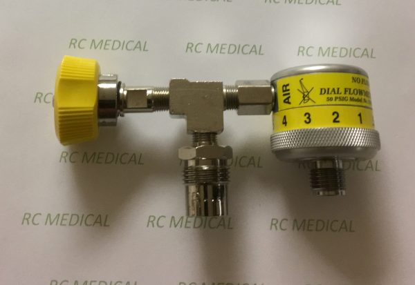 Precision Medical 1/2 - 15 LPM Fixed Flow AIR Flowmeter, DISS Female Hand Tight, with 50 PSI Auxiliary Valve