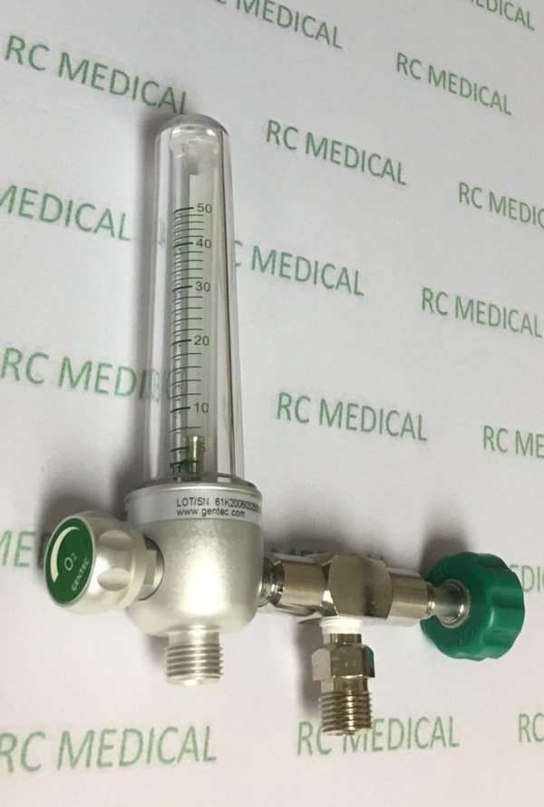Gentec 50 LPM Oxygen Flowmeter with DISS Handtight and Auxiliary Valve