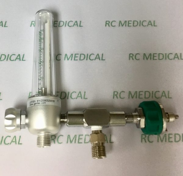 Gentec 50 LPM Oxygen Flowmeter with Ohmeda Adapter and Auxiliary Valve