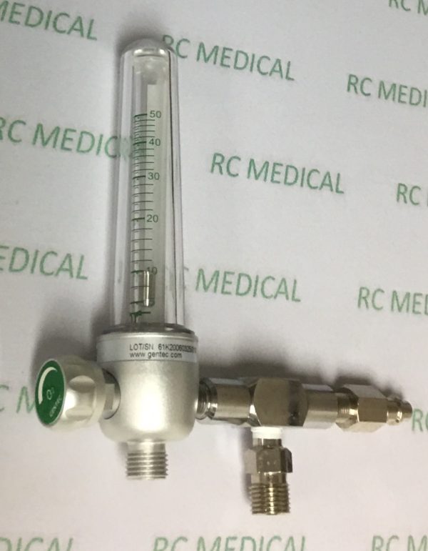 Gentec 50 LPM Oxygen Flowmeter with Puritan Adapter and Auxiliary Valve