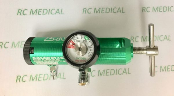 Oxygen Regulator with 2 DISS Auxiliary Valves (High Pressure Outlets) for D and E Cylinders (CGA870), 0-25 LPM