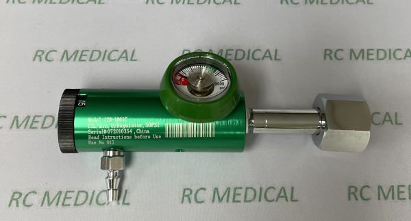 Responsive Respiratory Oxygen Regulator, 0-15 LPM, Large Cylinder, Aluminum Outside/Brass Inside, With Hose Barb Outlet