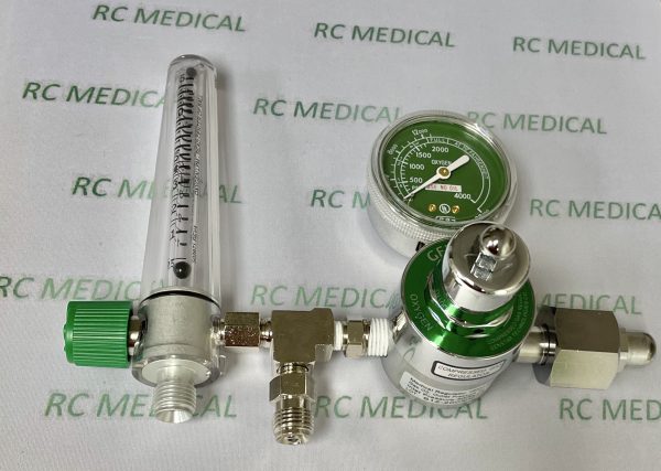 Oxygen Regulator/Flowmeter, 15 LPM, Fits Large Cylinder with 50 PSI Valve