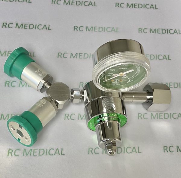 Oxygen Regulator with Dual Ohmeda Female Couplers, 50 PSI, Large Cylinder