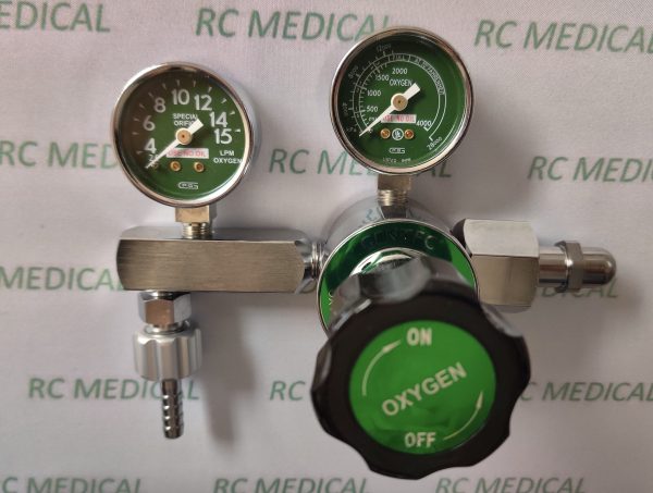 Gentec Single Stage Diaphragm Oxygen Regulator, 0-15 lpm, CGA540 for Large (H) Cylinders