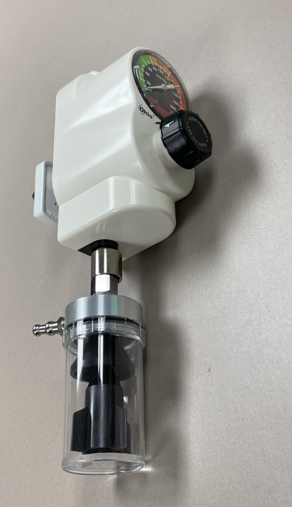 Ohio Medical "Push to Set", 3 Mode Continuous Suction Regulator with Trap, Chemetron Wall Fitting