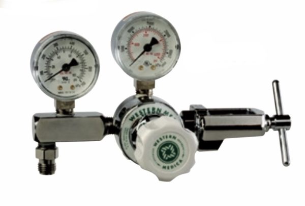 Western Medica Mixed Gas Regulator, 0-100 PSI, Yoke, Small Cylinder