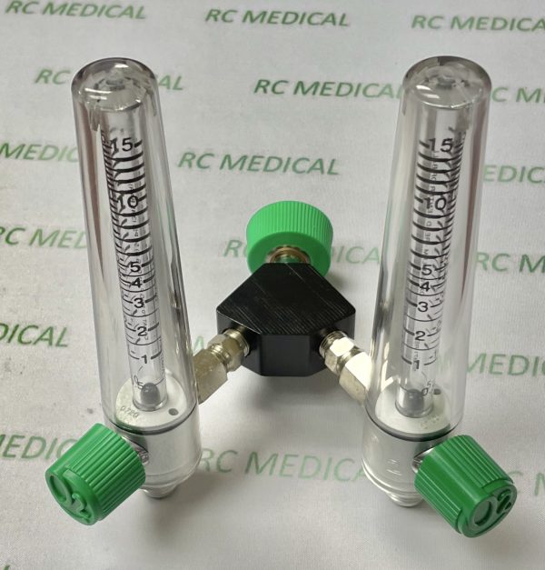 Precision Medical 15 LPM DUAL Oxygen Flowmeter - DISS Female, Hand Tight Nut