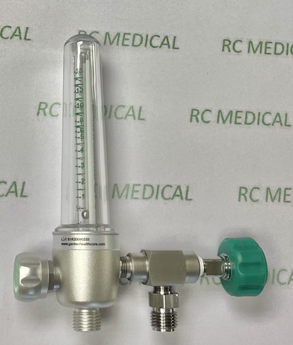 Gentec 0-15 LPM Oxygen Flowmeter with DISS Hand Tight and 50 PSI Auxiliary Valve