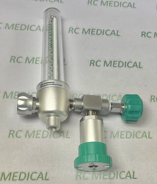 15 LPM O2 Flowmeter for DISS Wall Outlet with Ohmeda 50 PSI Female Quick Connect