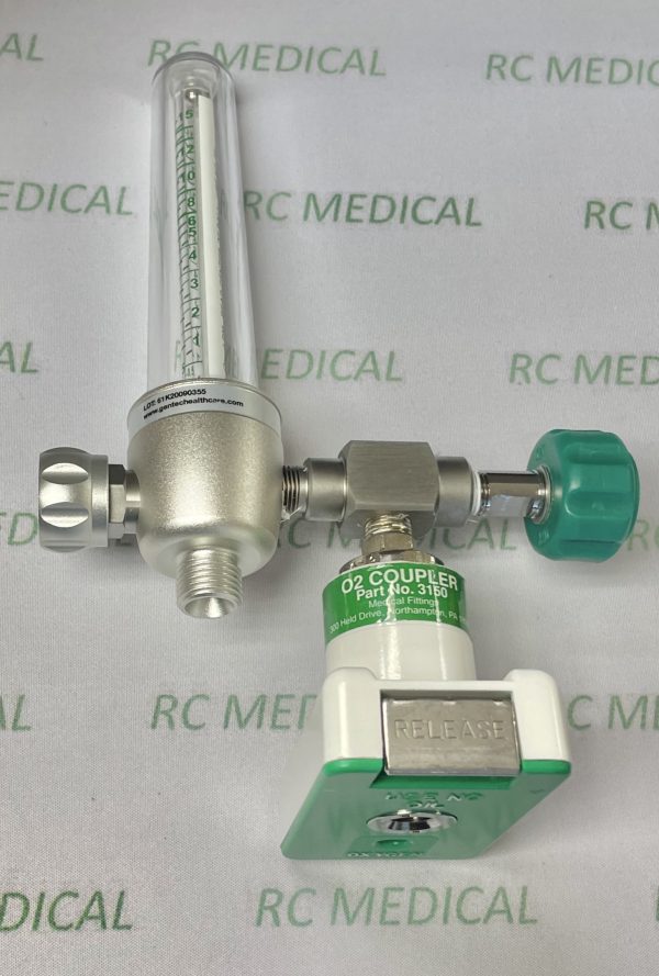 15 LPM O2 Flowmeter for DISS Wall Outlet with Chemetron 50 PSI Female Quick Connect