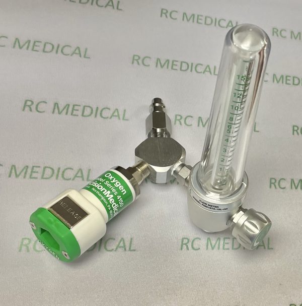 15 LPM O2 Flowmeter for Puritan Bennett Wall Outlet with 50 PSI Puritan Bennett Female Quick Connect