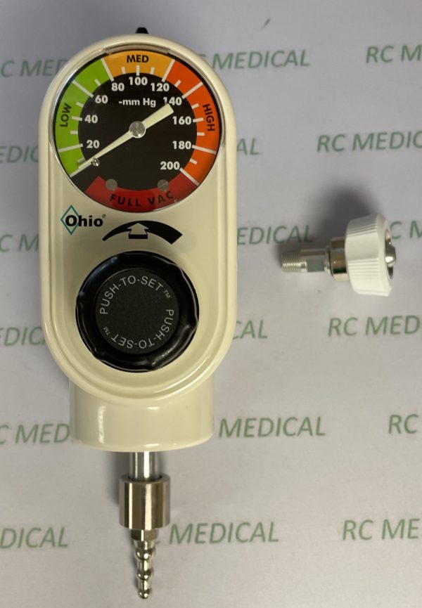 Ohio Medical "Push to Set" Continuous, Intermittent Suction Regulator with Tubing Nipple Outlet and DISS Female Wall AdapterONLY 2 REMAIN AT THIS SPECIAL PRICEIN STOCK