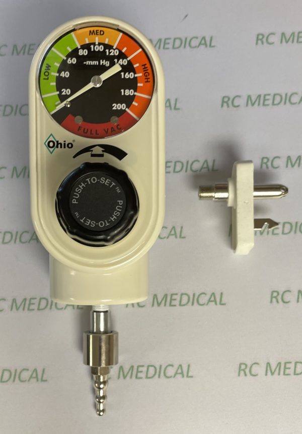 Ohio Medical "Push to Set" Continuous, Intermittent Suction Regulator with Tubing Nipple Outlet and Chemetron Wall AdapterONLY 2 REMAIN AT THIS SPECIAL PRICEIN STOCK