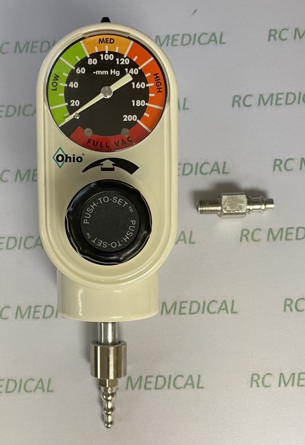 Ohio Medical "Push to Set" Continuous, Intermittent Suction Regulator with Tubing Nipple Outlet and Puritan Bennett Wall AdapterONLY 2 REMAIN AT THIS SPECIAL PRICEIN STOCK