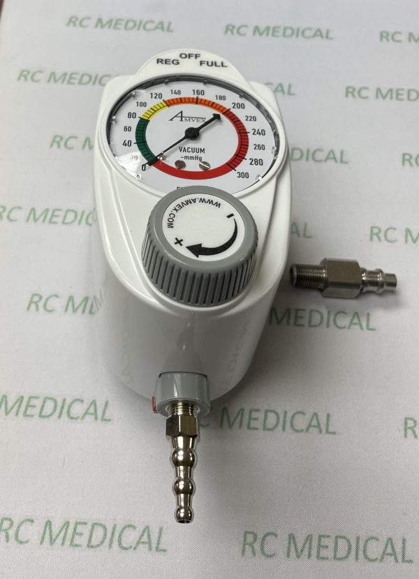 Amvex Continuous 0-300, 3 Mode, Suction Regulator with Tubing Nipple Outlet and Puritan Bennett Wall Adapter