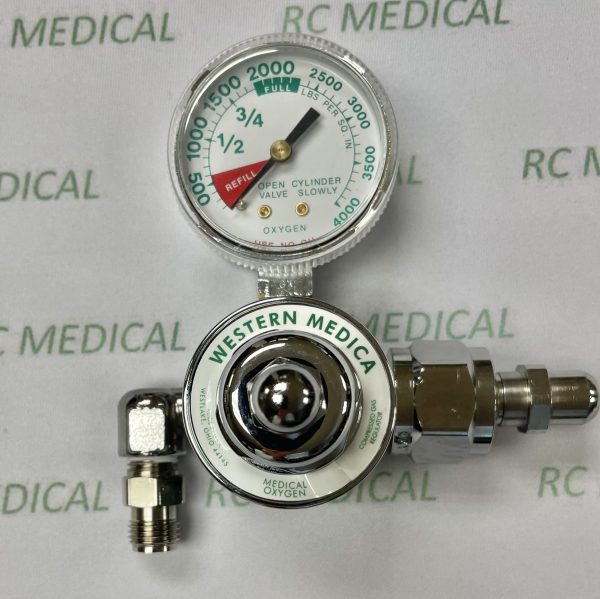 Western Medica Oxygen Regulator, Preset 50 PSI, Large Cylinder