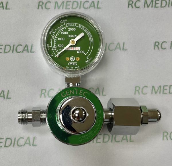 Oxygen Regulator, Preset 50 PSI, Large Cylinder, with Check Valve