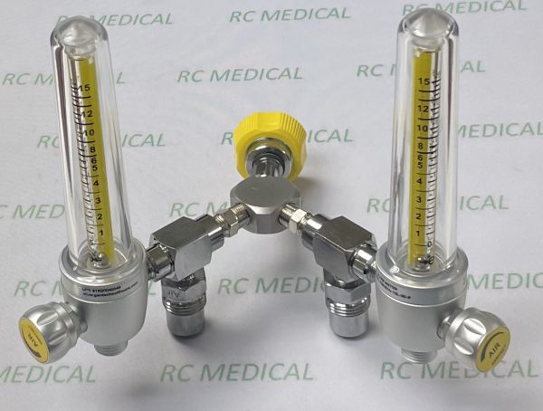 Gentec Dual Air Flowmeter with (2) 50 PSI Auxiliary Valves (Power Take Off), DISS Female Adapter