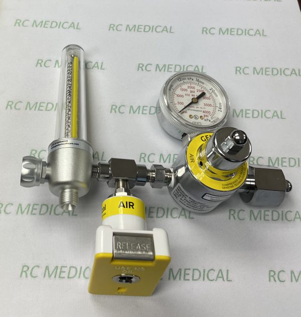  Air Regulator with 15 LPM Flowmeter & 50 PSI Chemetron Quick Connect, Large Cylinder