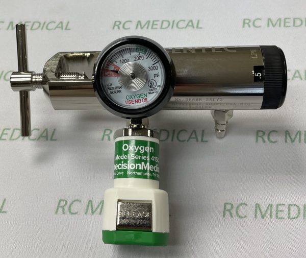 25 LPM Fixed Flow Oxygen Regulator, All Brass, with DISS Auxiliary Valve and Puritan Bennett Auxiliary Port