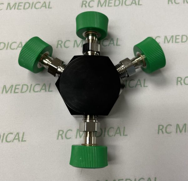 DISS "TRI" Block with 4 Female Hand Tight Adapters for OXYGEN