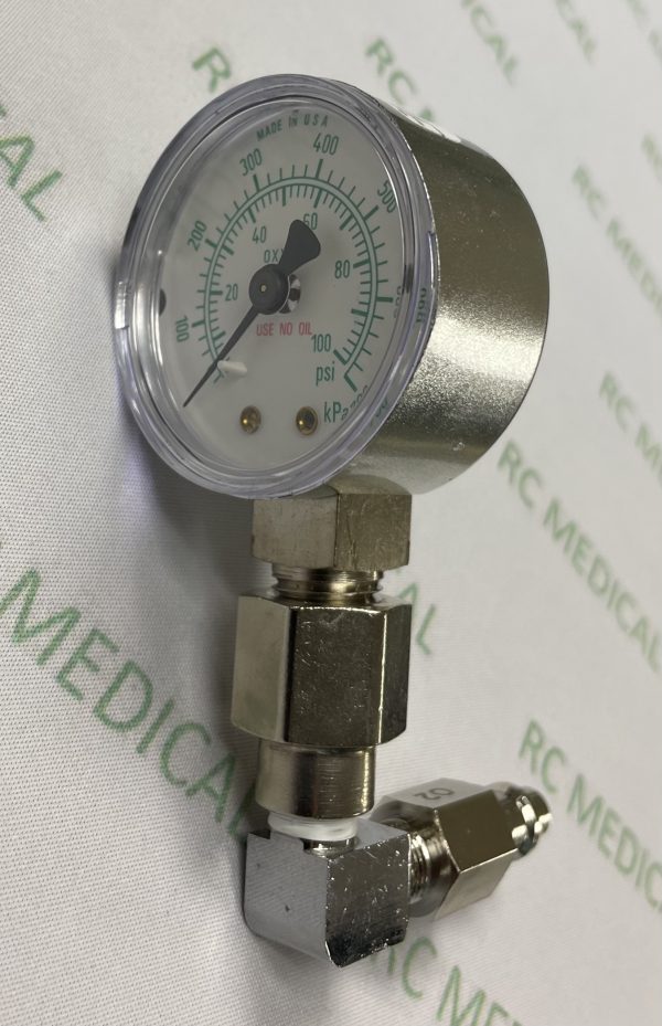 100 PSI Test Gauge for Wall.  OXYGEN with Puritan Bennett Adapter