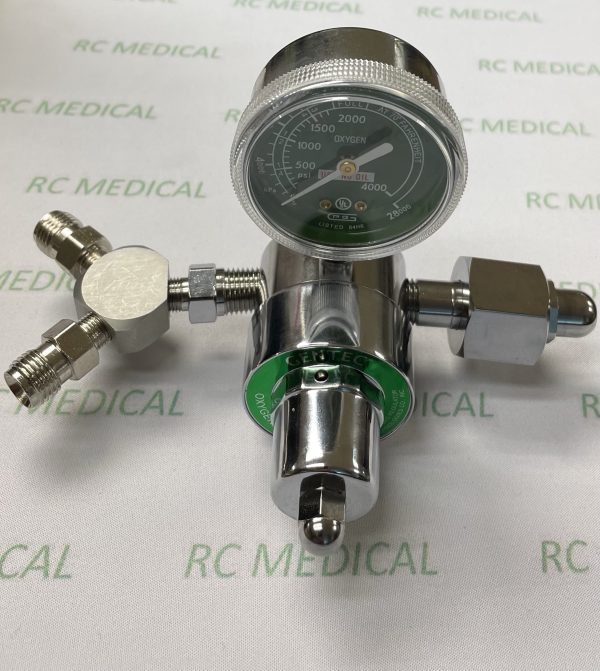 Oxygen Regulator,  50 PSI Preset, CGA540,  Dual DISS Auxiliary Ports with CHECK VALVES