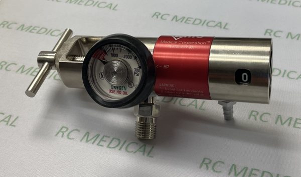  Oxygen Regulator, 1 - 25 LPM, with 2 High Pressure Outlets, Small Cylinder