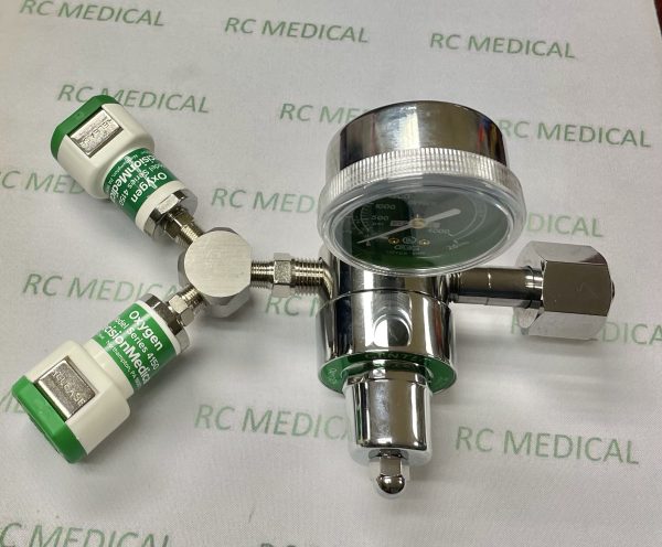 Oxygen Regulator with Dual Puritan Bennett Female Couplers, 50 PSI, Large Cylinder