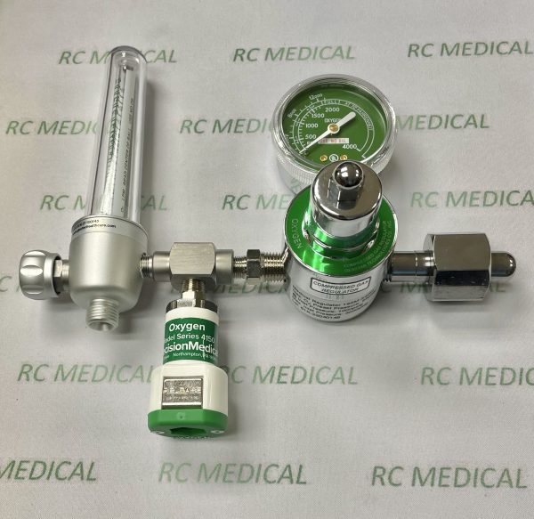 Oxygen Regulator with 15 LPM Flowmeter & 50 PSI Puritan Quick Connect, Large Cylinder