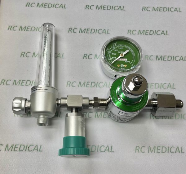 Oxygen Regulator with 15 LPM Flowmeter & 50 PSI Ohmeda Quick Connect, Large Cylinder