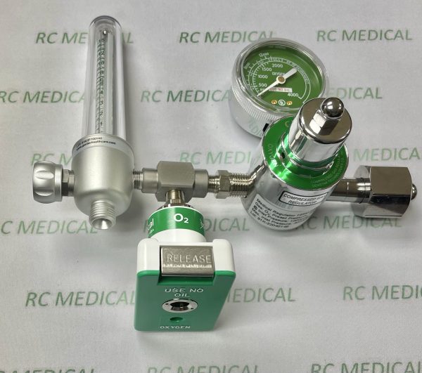 Oxygen Regulator with 15 LPM Flowmeter & 50 PSI Chemetron Quick Connect, Large Cylinder