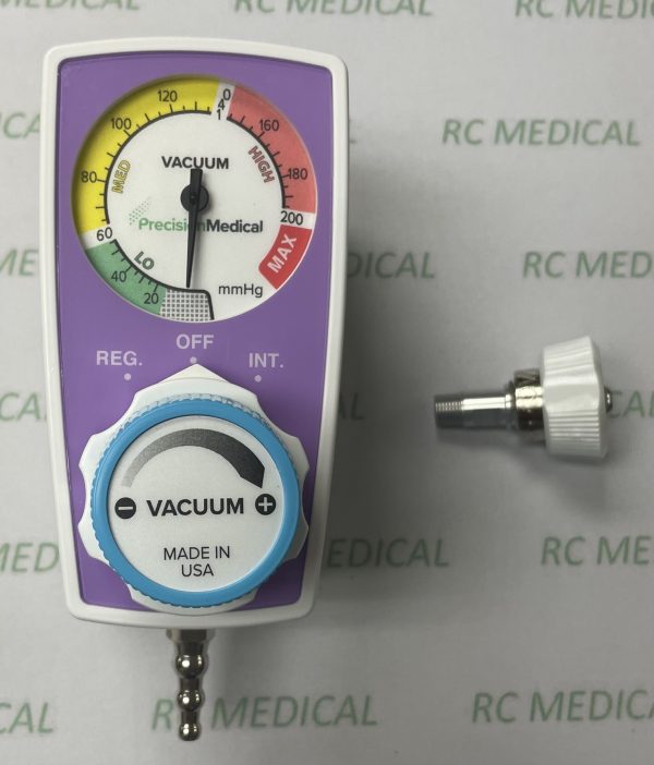 Precision Medical Continuous Intermittent Suction Regulator, 0-200 mmHg, DISS Female Hand Tight Inlet, Tubing Nipple Outlet, PURPLELimited Quantities