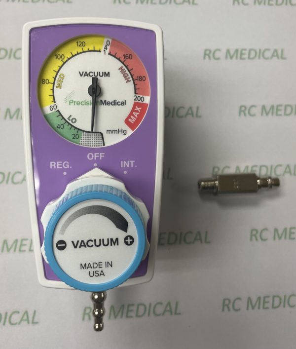 Precision Medical Continuous Intermittent Suction Regulator, 0-200 mmHg, Puritan Bennett Quick Connect Inlet, Tubing Nipple Outlet, PURPLELimited Quantities
