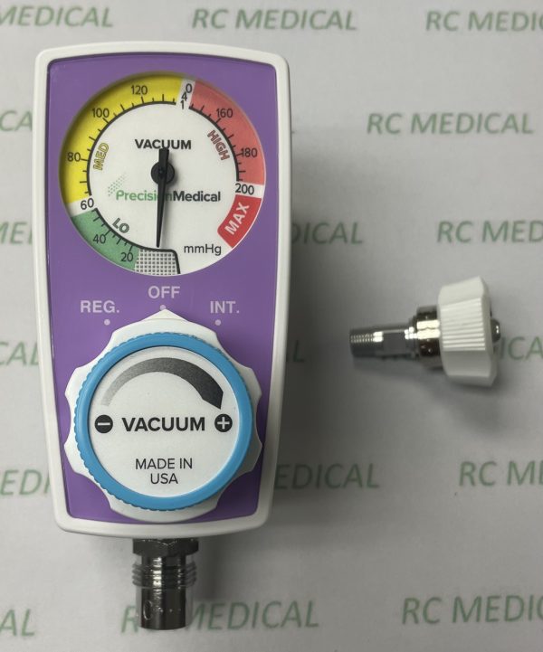 Precision Medical Continuous Intermittent Suction Regulator, 0-200 mmHg, DISS Female Hand Tight Inlet, DISS Male Outlet, PURPLELimited Quantities