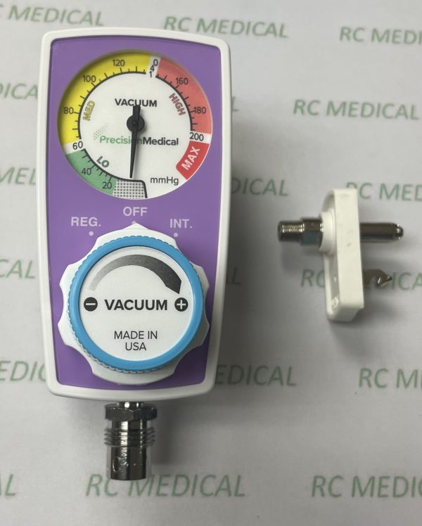 Precision Medical Continuous Intermittent Suction Regulator, 0-200 mmHg, Chemetron Quick Connect Inlet, DISS Male Outlet, PURPLELimited Quantities