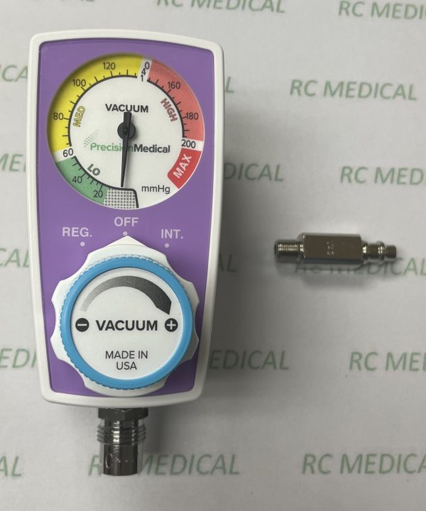 Precision Medical Continuous Intermittent Suction Regulator, 0-200 mmHg, Puritan Bennett Quick Connect Inlet, DISS Male Outlet, PURPLELimited Quantities